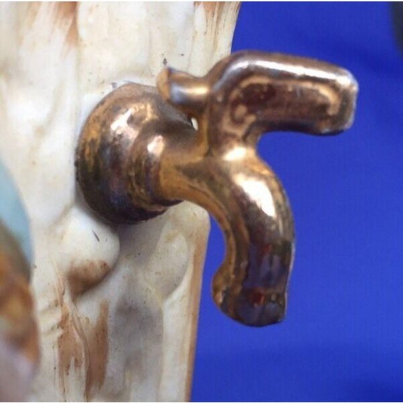 Porcelain Bud Vase Boy Figural Figurine Sitting on Water Barrel Bisque Vintage - Picture 11 of 11